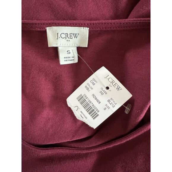 NWT J. Crew Ruffle Shoulder Top Jacquard Plaid Sleeve Warm Burgundy Size Small - Picture 5 of 6